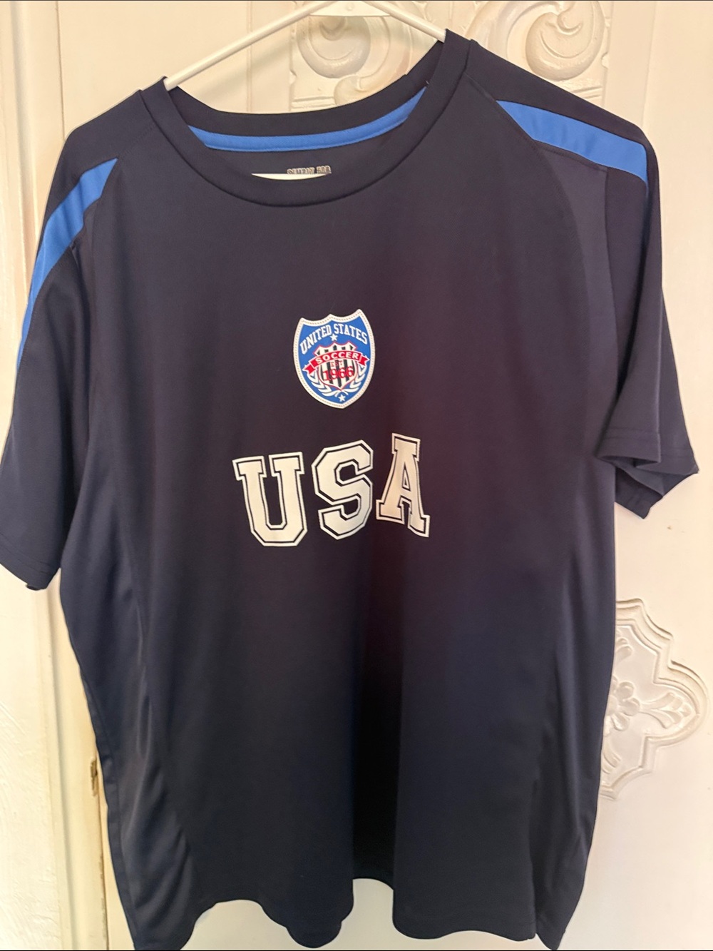 Men's Navy USA Athletic Short Sleeve Tee with Light Blue Accents